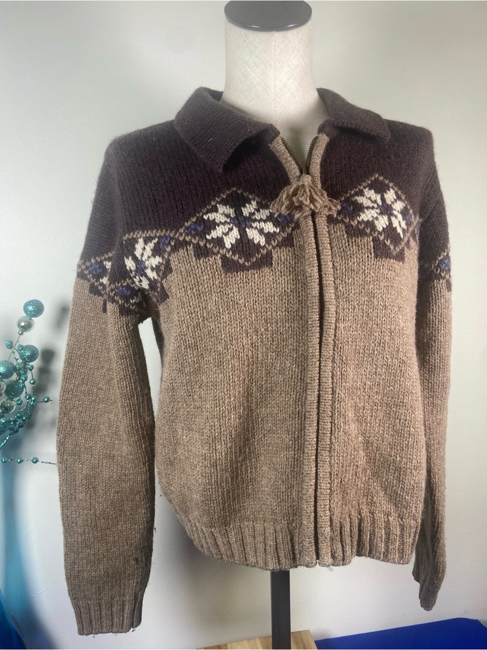 Cozy Brown & Cream Fair Isle Zip-Up Cardigan